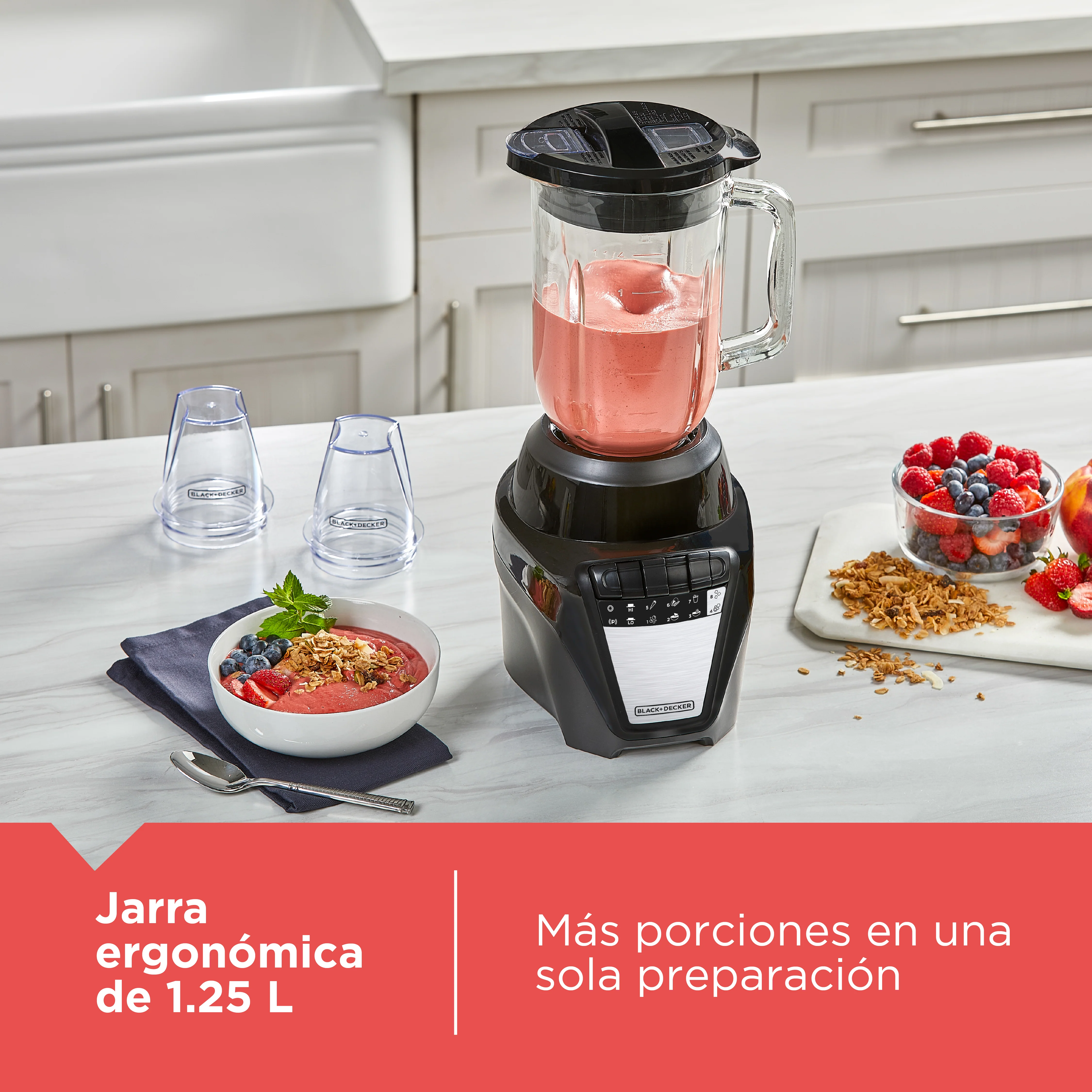 Licuadora Black & Decker Ice Crush | 700W | 1.25 Litros | Jarra de Vidrio | 8 Velocidades | 2 mini-procesadores - Image 9