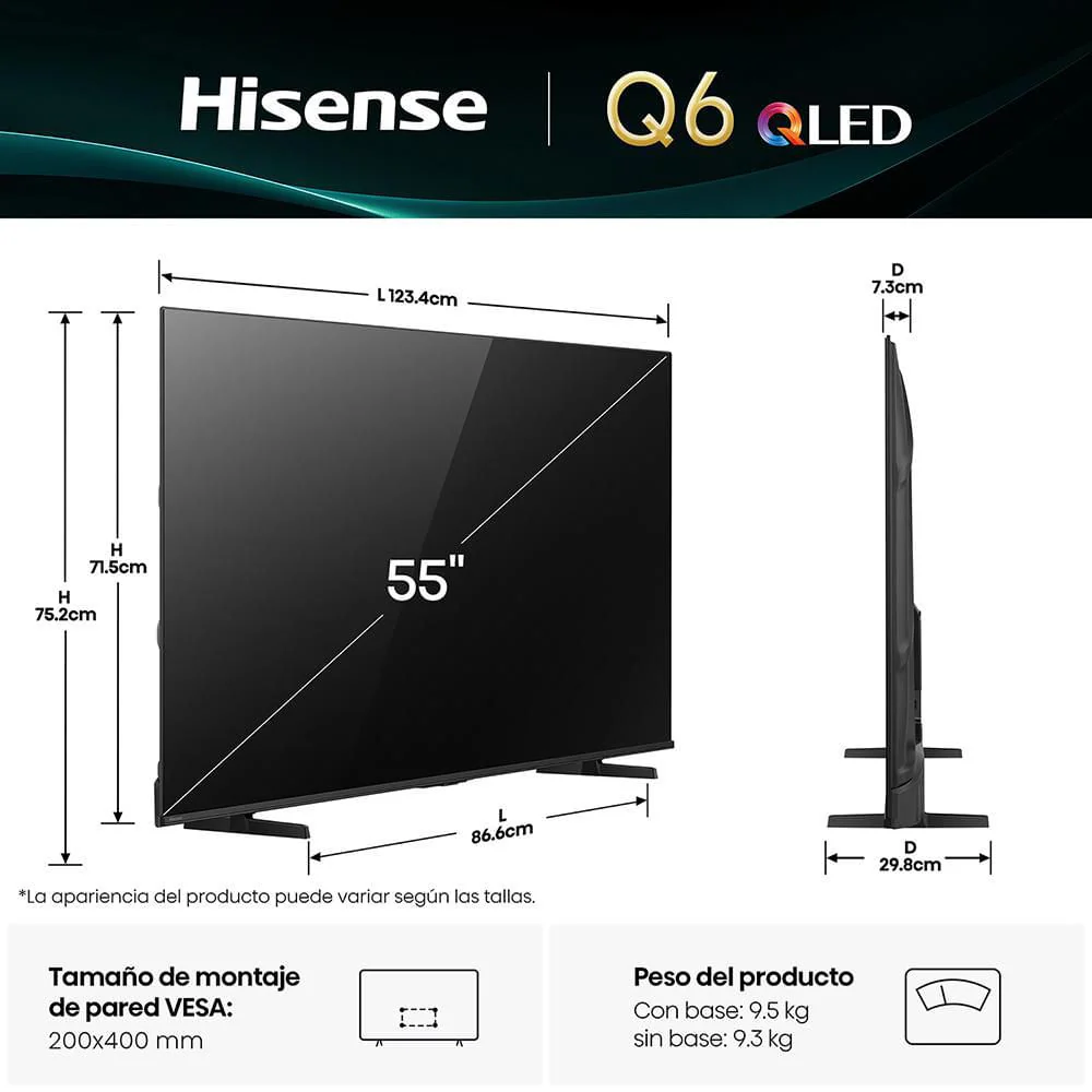 Televisor Hisense QLED 55Q6QV | 55" | 4K | VIDAA | HDMI | USB | Wi-Fi - Image 6