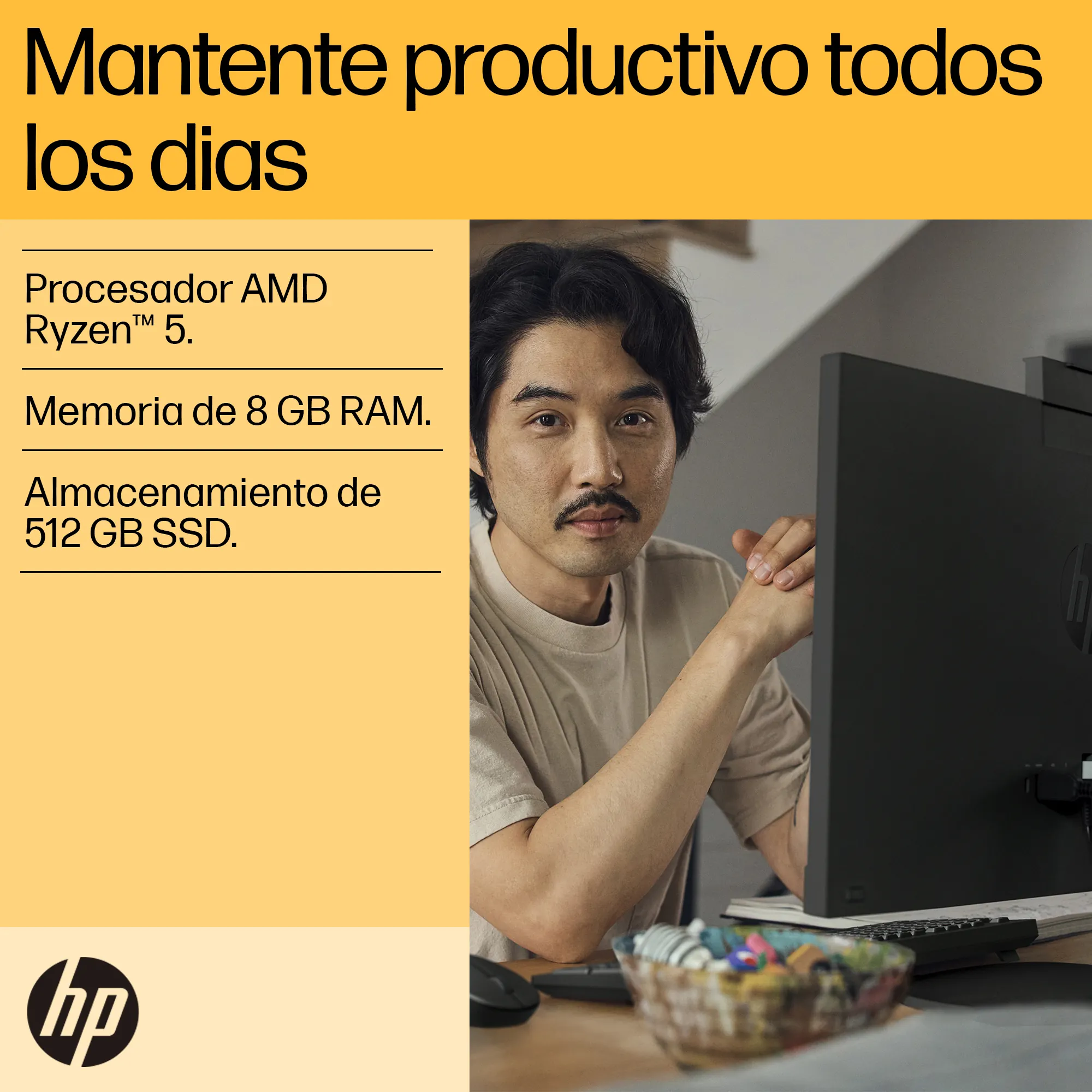 HP 24-CR0017LA | AMD Ryzen 5 7520U | 8GB RAM | 512GB | 24" Táctil | Windows 11 - Image 8