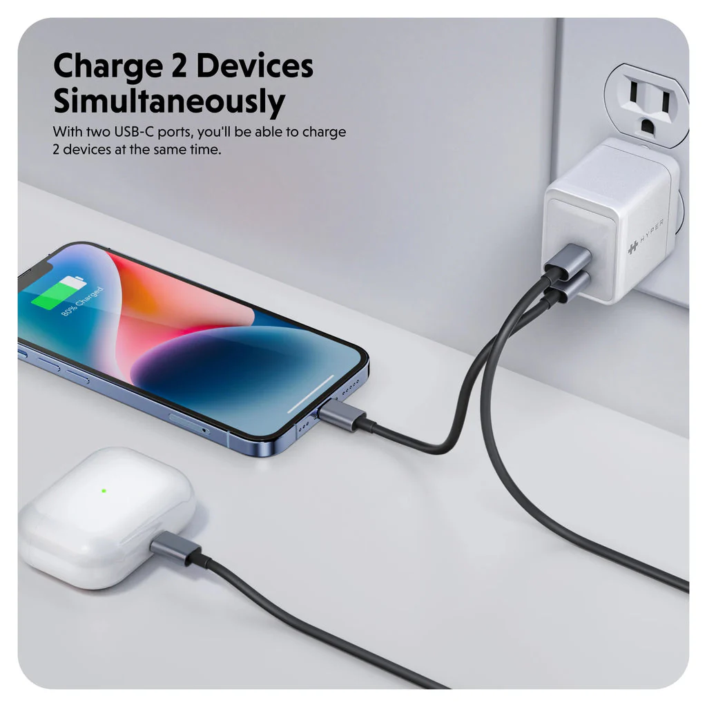 Cargador de Pared Hyper HJG35NA | 2 puertos USB-C | GaN | 35W - Image 2